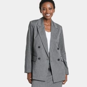 A NEW DAY GRAY PINSTRIPE DOUBLE BREASTED OVERSIZED STRUCTURED BLAZER NWT XS/S